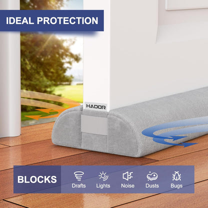 HADOR Door Draft Stopper for Bottom of Door, 36 Inch Under Draft Air Noise Light Blocker 30"- 36" Double Side Triangle Soundproof Sweep Filler Seal Gap up to 1.7" for Patio Sliding Door Guard, Grey | Under Door Gap Filler,Double-Sided Foam Design, Fits