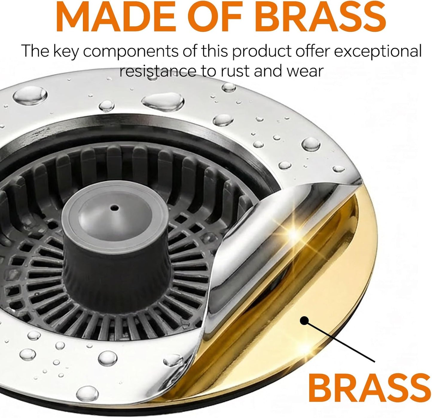 Solid Brass Body 3-in-1 Kitchen Sink Drain Strainer & Stopper, Heavy Duty Pop Up Plug Assembly with 2 Baskets, Anti-Clog Replacement for US Standard 3-1/2 Inch Drains, Rust-Proof Silver