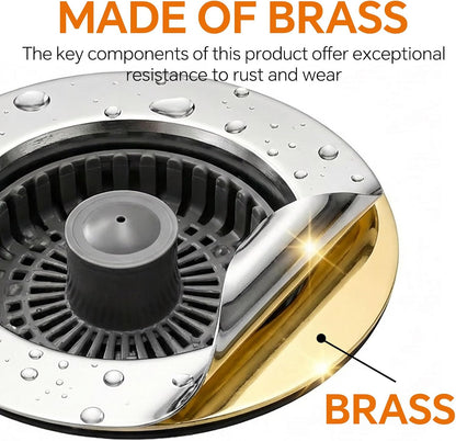 Solid Brass Body 3-in-1 Kitchen Sink Drain Strainer & Stopper, Heavy Duty Pop Up Plug Assembly with 2 Baskets, Anti-Clog Replacement for US Standard 3-1/2 Inch Drains, Rust-Proof Silver