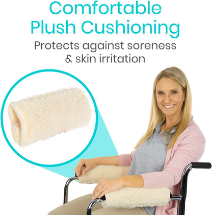 Vive Wheelchair Armrest Pads (2 PCS) - Memory Foam Sheepskin Cushion | Accessories for Transport Electric Wheel Chair Arm Rests - for Adults, Seniors, Handicapped - Soft Support for Office Chair