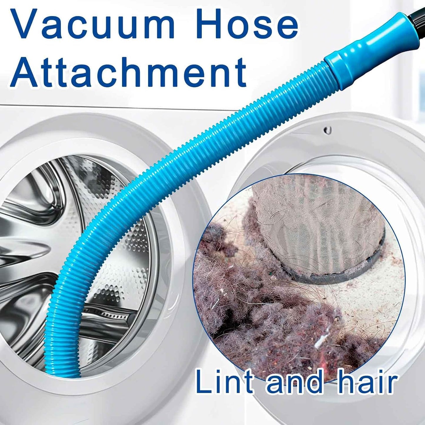 Dryer Vacuum Hose attachment Lint Kit–Flexible Hose for Deep Cleaning Vents & Traps，Dryer Vent Cleaner Kit, Lint trap cleaning tool