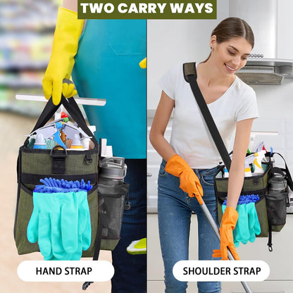 Large Cleaning Caddy Bag Built-in hard plastic sheet Aluminum foil lining | Waterproof nylon, aluminum foil lining, detachable dividers, dual straps for housekeepers