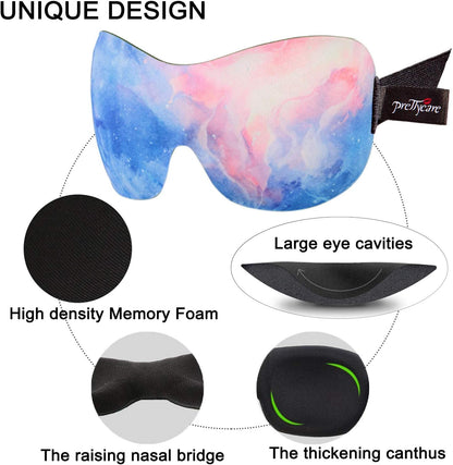 PrettyCare 3D Sleep Mask 2 Pack,Eye Mask for Side Sleeper 3D Contoured Sleeping Mask Blackout Out for Men- Blindfold Airplane with Ear Plugs, Night Masks with Travel Bag (Black&Blue)