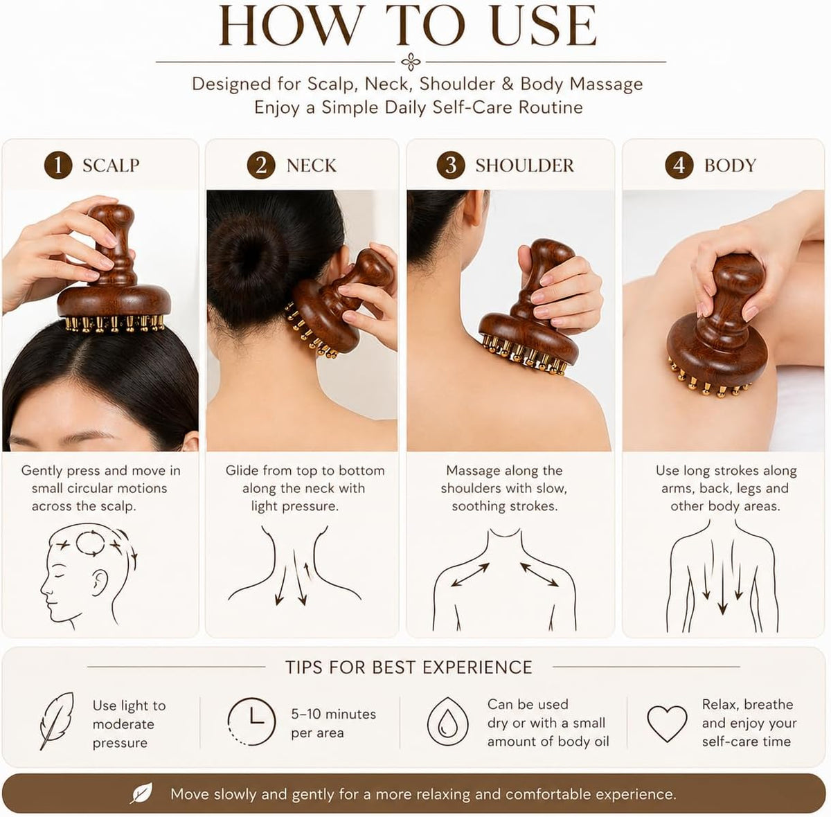 Copper Gua Sha Meridian Massage Brush with 29 Copper Ball Scalp & Body Massage Tool with Sandalwood Handle, Acupressure Massage Brush for Head, Neck, Shoulder & Body Relaxation