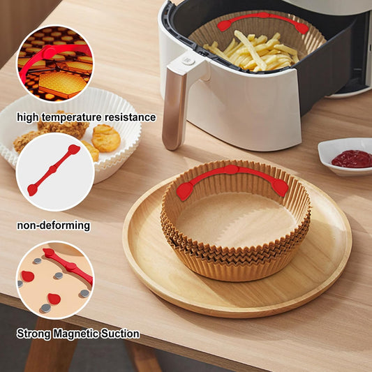 Air Fryer Magnets Silicone Buckle for Parchment Paper Liners, High-Temp Resistant Air Fryer Accessories, Safely Lock Paper from Heating Element or Covering Food, Prevent Burning (Red)