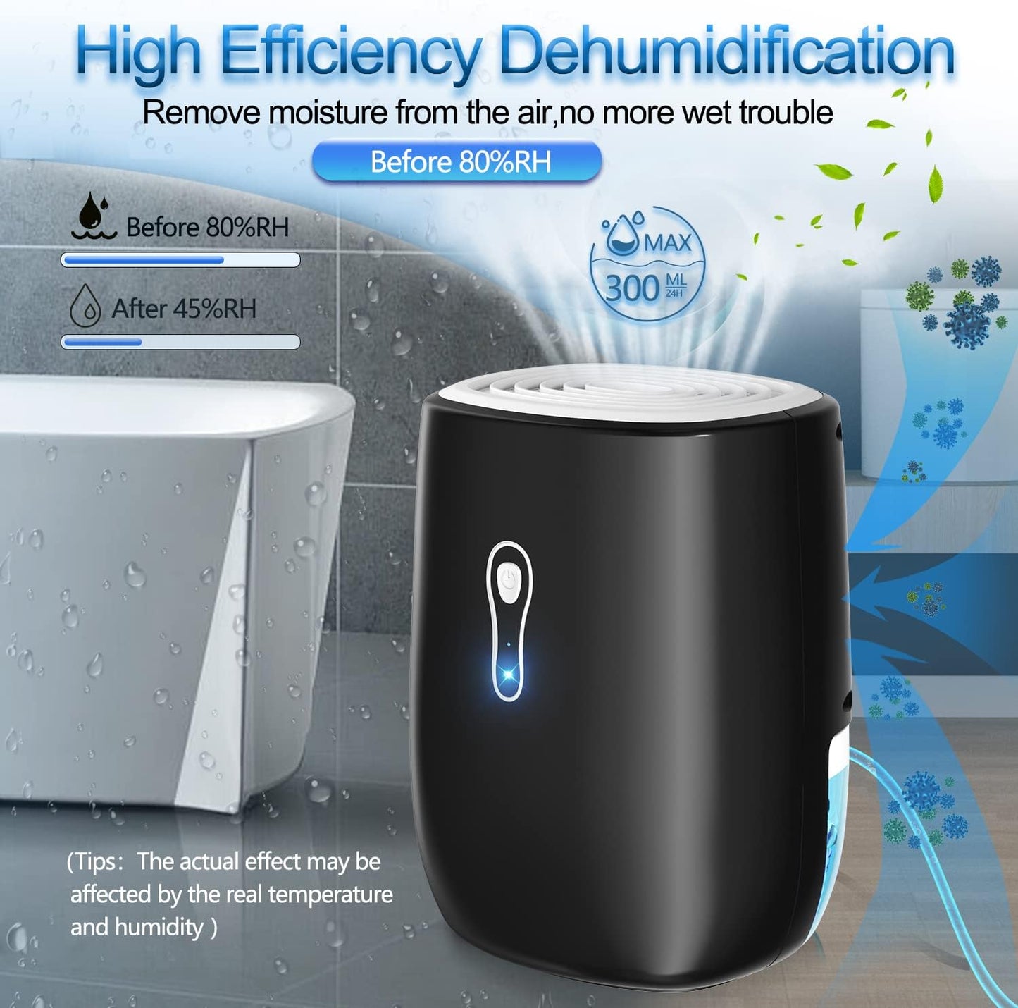 Dehumidifiers for Home 27oz(800ml), Small Auto Shut off with Drain Hose | Portable Ultra Quiet Mini Dehumidifier for Bathroom, Basement, Garage, RV, Gun Safe, Closet, Quiet Moisture Absorber