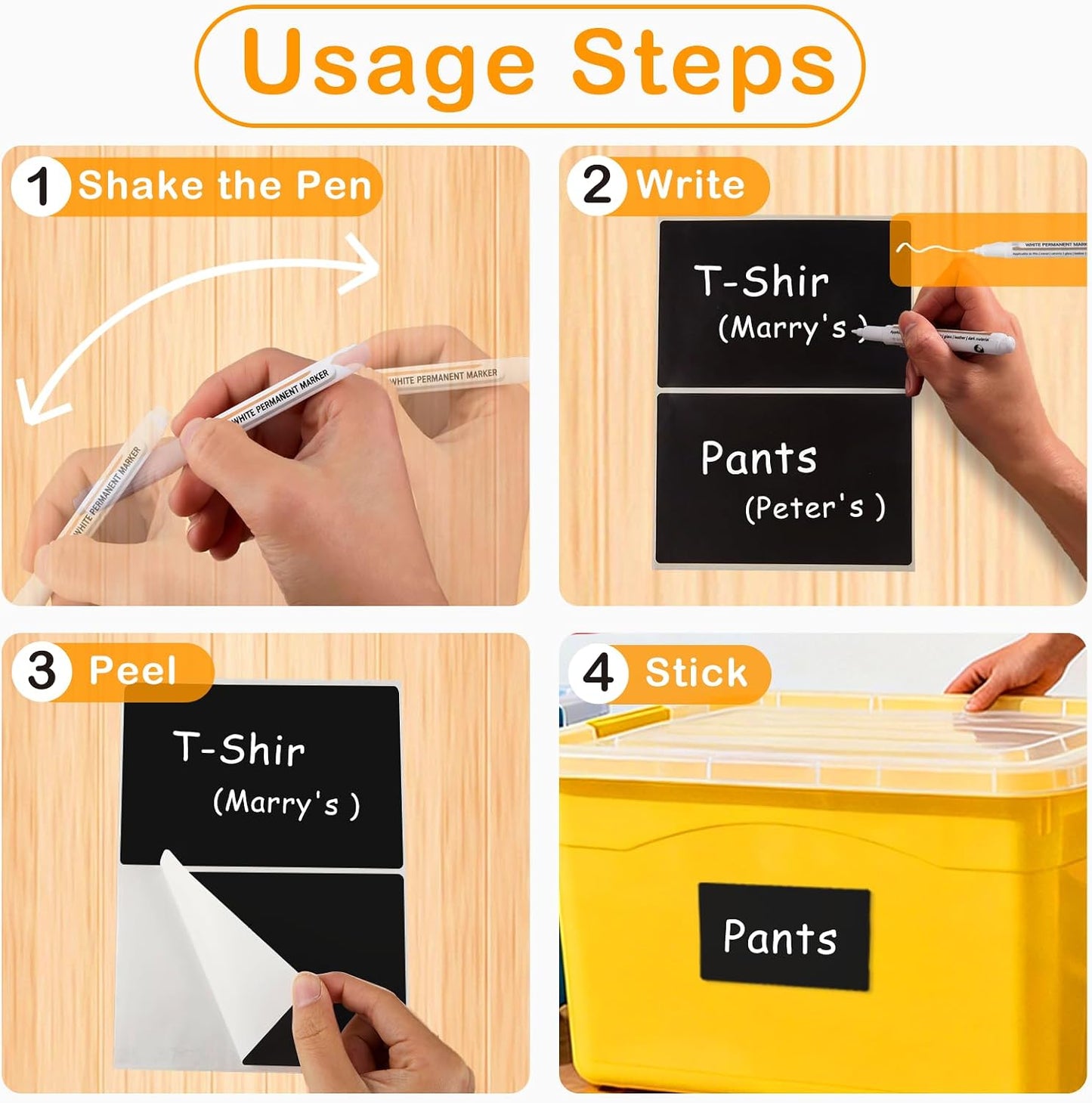 4x6 Inch Removable Storage Bin Labels, 100 Pcs (50 Sheets) Labels for Storage Bins with 1 Marker, Water Oil Tear Resistant No Residue Matte White Labels for Home Office School Business Storage Bins