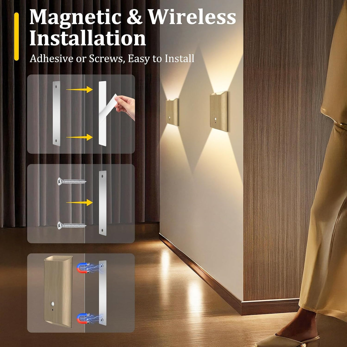 Eneru Motion Sensor Wall Sconce, Rechargeable Wireless Lights Indoor