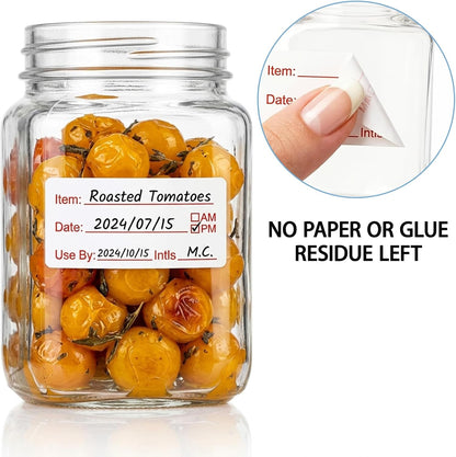1200Pcs Removable Freezer Labels, 1 x 2 Inch Food Labels for Containers, Water Resistant Refrigerator Food Storage Date Stickers, No Residue Write-on Mason Jar Canning Labels for Kitchen Meal Prep