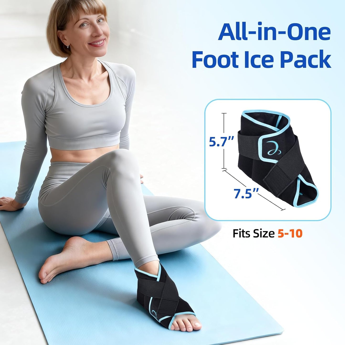 Comfytemp Ankle Foot Ice Pack Wrap for Plantar Fasciitis Relief, FSA Eligible HSA, Ankles Brace for Sprain Pain, Heel Spur, Swelling, Achilles Tendonitis, Hot Cold Gel Ice Pack for Injuries Reusable
