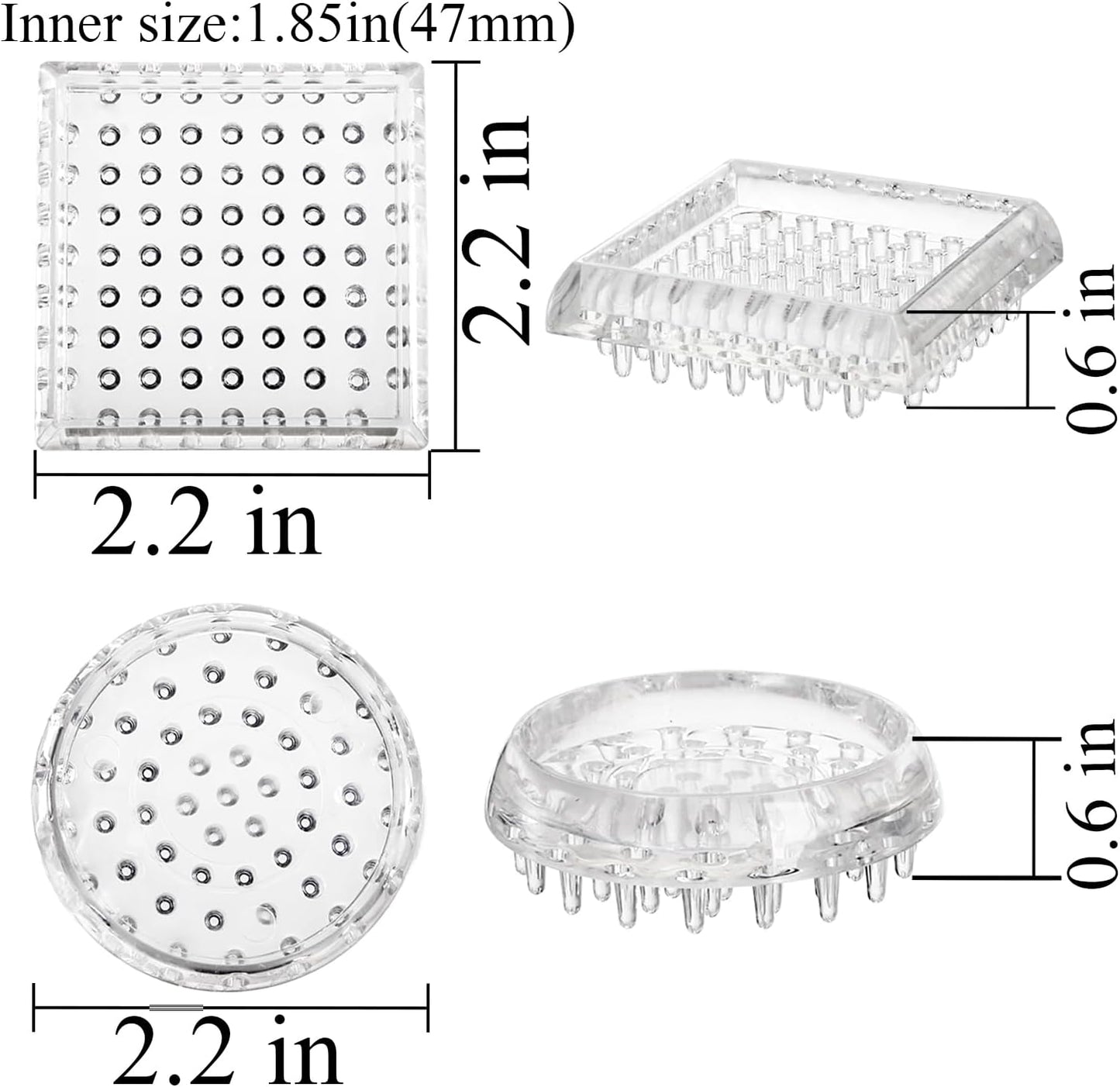 Coloch 24 Pack Carpet Protectors Spiked Caster Cups, Plastic Furniture Caster Cups Clear Round and Square Spiked Furniture Cups for Chair, Table, Sofa, Bed, Furniture