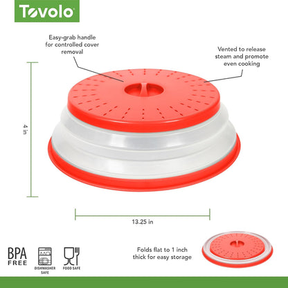 Tovolo Microwave Splatter Cover for Food, Large (Charcoal) - Collapsible & Vented Silicone Splatter Guard Lid - Microwave Plate & Dish Cover with Handle - BPA-Free Kitchen Gadget for Meal Prep