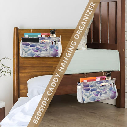 Bedside Caddy Hanging Storage Bag Dancing Leaves Bedside Organizer Caddy for Bunk, Dorm Room, Hospital Beds - Place Magazines / Remotes / Keys