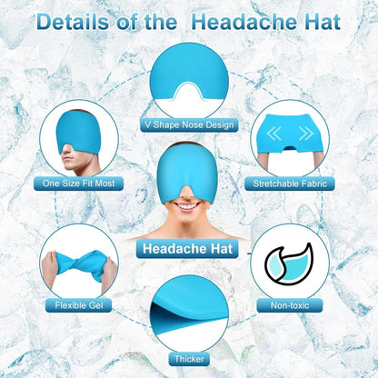 AOOWU Migraine Relief Cap, Reusable Soothing Headache Cap, Odorless Cooling Gel Ice Hat, Ice Pack Head Wrap, Hot and Cold Therapy, Cold Face Mask for Tension Stress Hangover Sinus Puffy Eyes, Blue