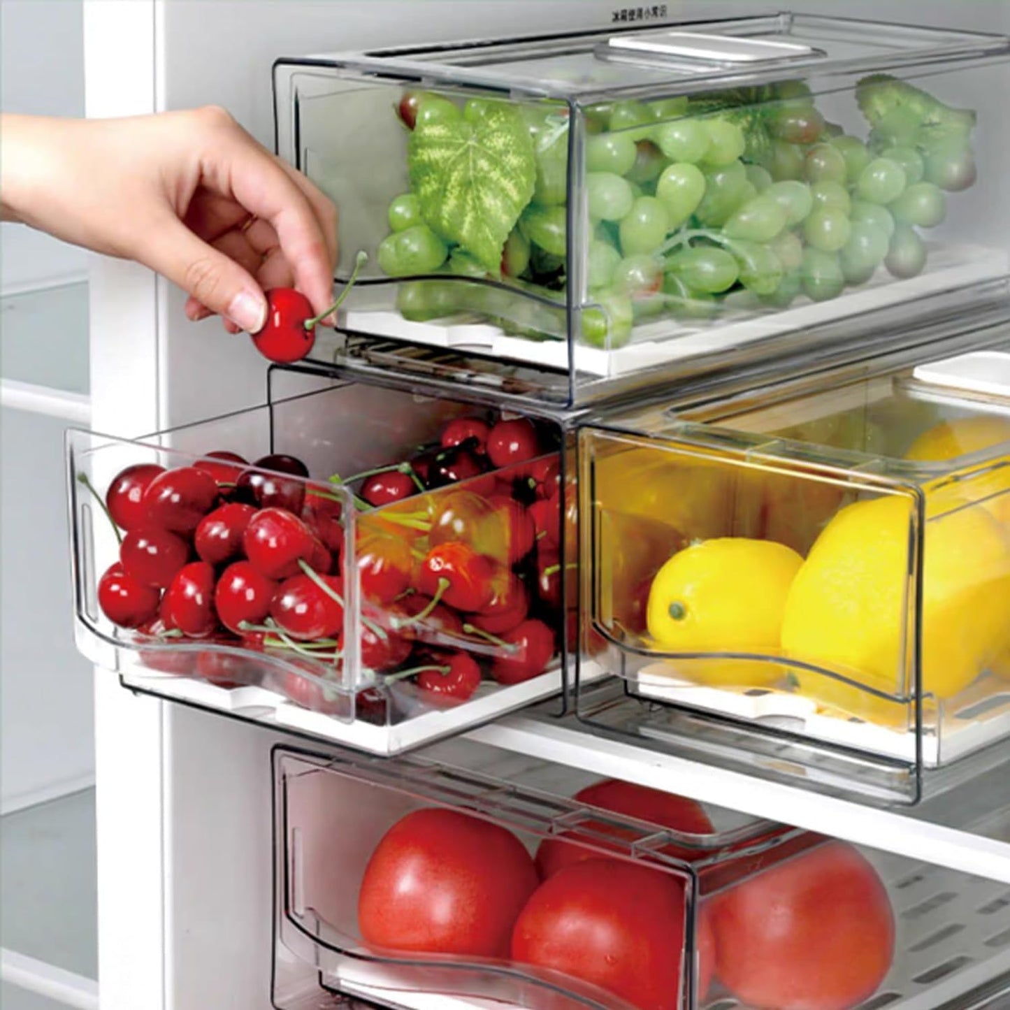 5 Pack Fruit Storage Containers for Fridge,Produce Container for Fridge with Removable Colanders,Leakproof Refrigerator Organizers and Storage for Produce Berry Vegetable Salad Meat Food Keep Fresh