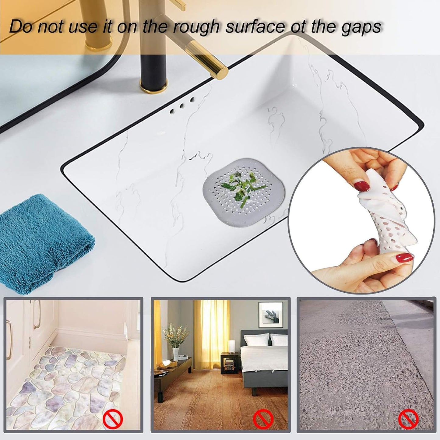 Bovinde Hair Drain Catcher,Square Cover for Shower 2 Pack (Black) | Drainer Cover Silicone Hair Stopper with Suction Cups,Protector Accessories,Easy to Install Suit for Bathroom,Bathtub,Sink
