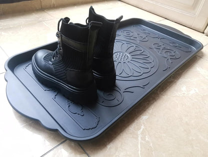 Boot Tray for Entryway,Hard Plastic Boot Mat,Shoe Tray,Shoe Mat for Indoor and Outdoor Use (Black Flower (Hard Plastic), 29.5X14.9 inch)