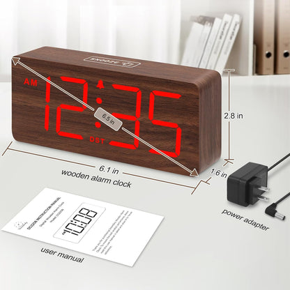 DreamSky Wooden Digital Alarm Clock for Bedroom with Large Numbers