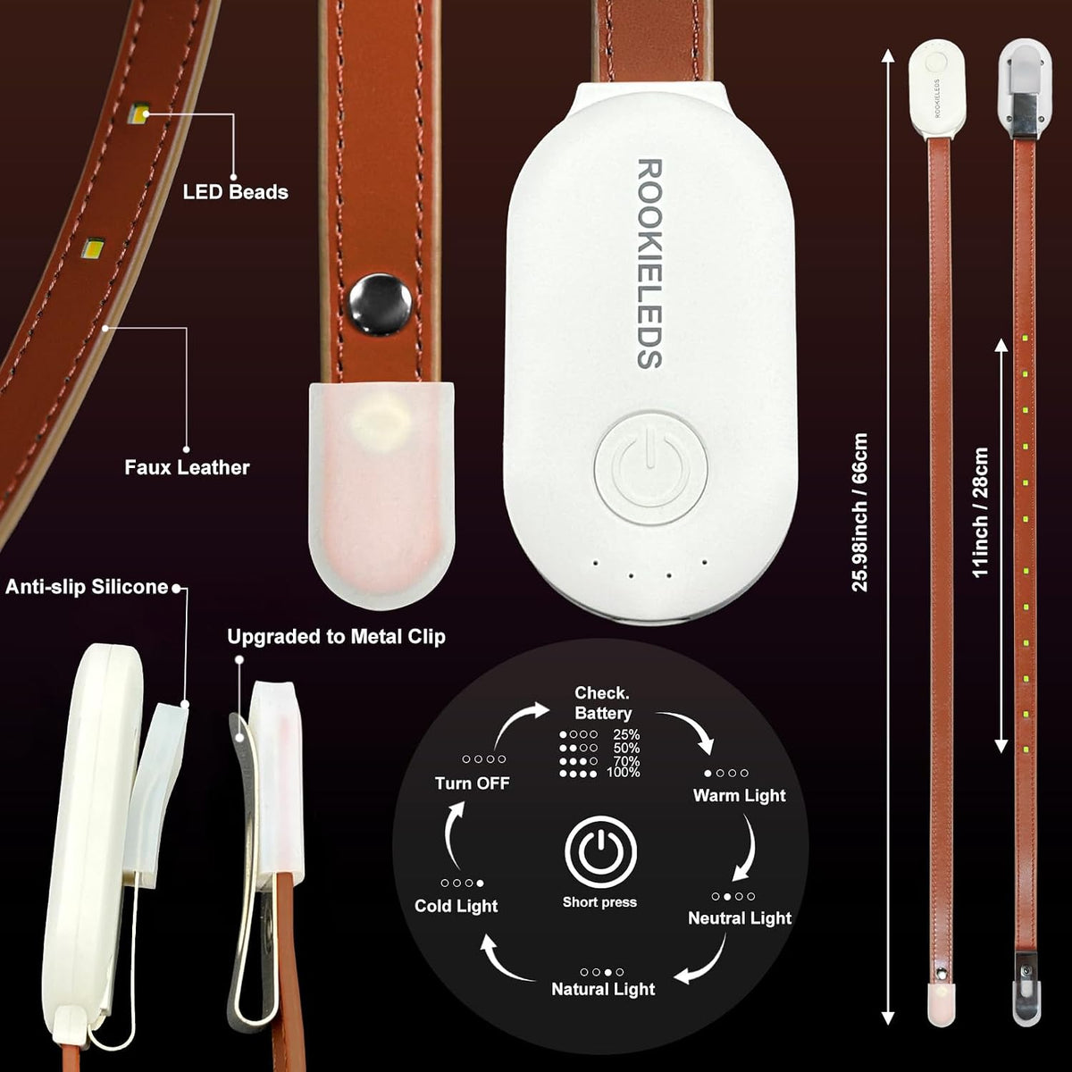 ROOKIELEDS Full-Page Reading Light, 70-Hour Rechargeable Clip-on Book Light