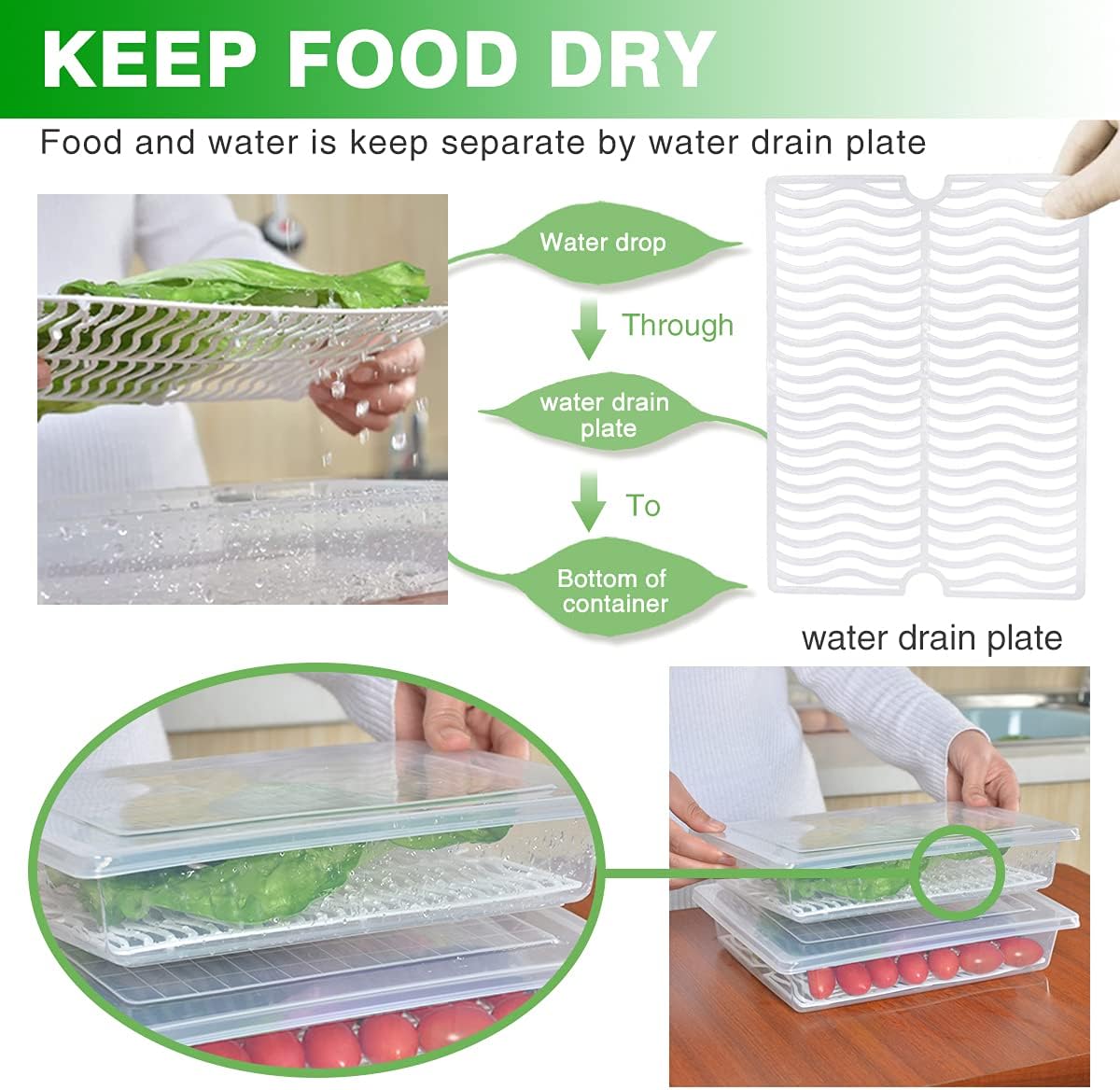 SILIVO Fruit Storage Containers for Fridge (3 Pack) - 1.5L Produce Saver Containers for Refrigerator with Removable Drain Tray Keep Fresh for Produce, Bacon, Fruits and Vegetables
