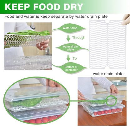 SILIVO Fruit Storage Containers for Fridge (3 Pack) - 1.5L Produce Saver Containers for Refrigerator with Removable Drain Tray Keep Fresh for Produce, Bacon, Fruits and Vegetables
