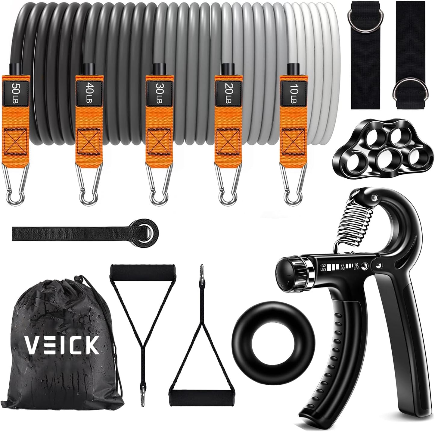 VElCK Resistance Bands Set with Handles for Exercise, Workout and Home Gym | 100% Natural Latex, 10-150LBS, Versatile for Yoga, Pilates, Strength, Home Gym