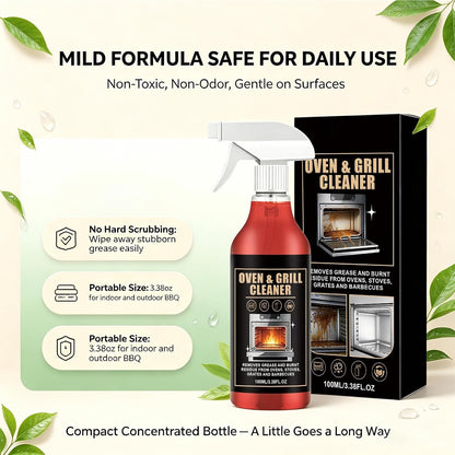 Oven & Grill Cleaner Spray Heavy Duty Super Concentrated Degreaser, No Scrub Formula for Burnt Grease, Air Fryer, BBQ Grates, Stove, Microwave & Kitchen Cookware, Deep Cleaning Solution, 3.38oz/100ML