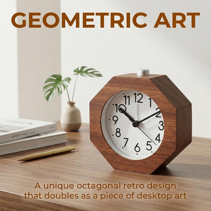 Wood Analog Alarm Clock 3'' Non-Ticking Backlight Battery Operated
