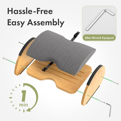 Amazer Bamboo Foot Rest for Under Desk at Work, 2-in-1 Reversible Rocking Footrest Adjustable Foot Stool, Ergonomic Footrest for Under Gaming Desk, Feet Support Leg Footstools for Home Office