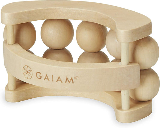 Gaiam Relax Massage Ball Roller, Handheld Wooden Tool | Wooden Massage Ball Roller | Total Body Tension, Relaxation & Stress Relief | Ergonomic Design | Home & Office Use