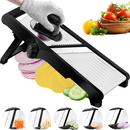 Weltonhm Mandoline Slicer for Kitchen, Mandolin and Julienne for Vegetables | Stainless Steel Mandoline Slicer for Onion, Cucumber, Cabbage, Potato and Carrot Vegetable Slicer with Cut-Resistant Gloves