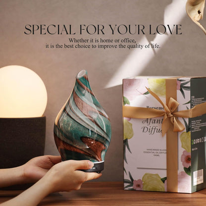 Porseme Oil Diffuser 3D Glass Aromatherapy Ultrasonic Humidifier, Air Refresh Auto Shut-Off, Timer Setting, BPA Free for Home Hotel Yoga Leisure SPA Gift 150ml Last 6H - Colors B