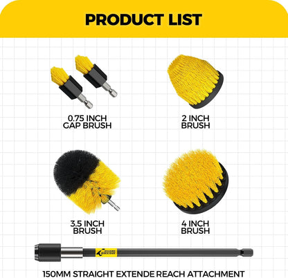 Holikme 6 Pack Drill Brush Attachment Set, Extended All Purpose Cleaning | Includes Extended Long Attachment & Crevice Corner Brushes. For Bathroom, Grout, Floor, Tub, Shower, Tile, Kitchen, Car