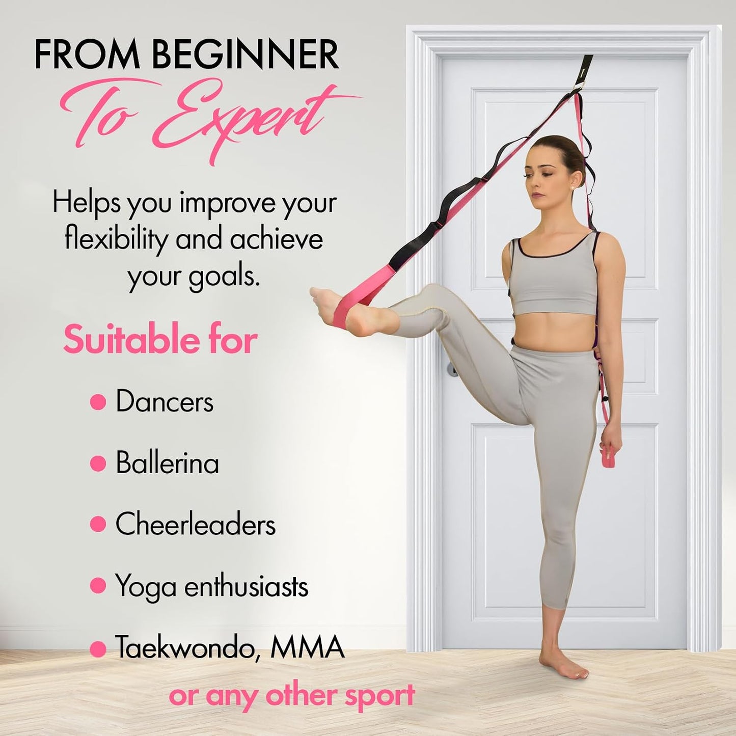 10-Loop Yoga Strap with Door Anchor for Stretching & Flexibility | Improve Flexibility, Balance and Deep Stretching with a Versatile Yoga Accessory for All Fitness Levels