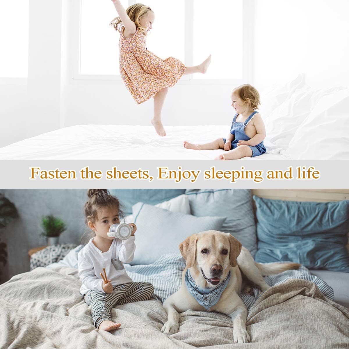 ZHOUBIN Sheet Suspenders Clips, Bed Sheet Straps Mattress Sheet Holders for Twin, Full, Queen, King - Keep Sheets in Place Corner Sheet Grippers Fasteners Sheet Stays