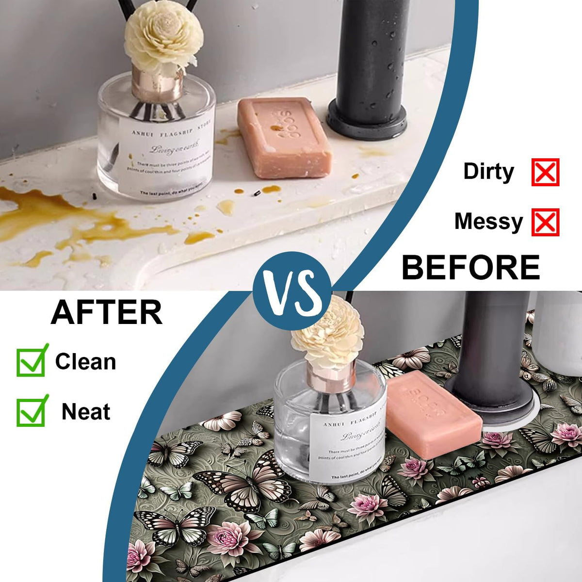 Faucet Mat for Kitchen Sink Absorbent Splash Guard Bathroom 23.5"X5.5"
