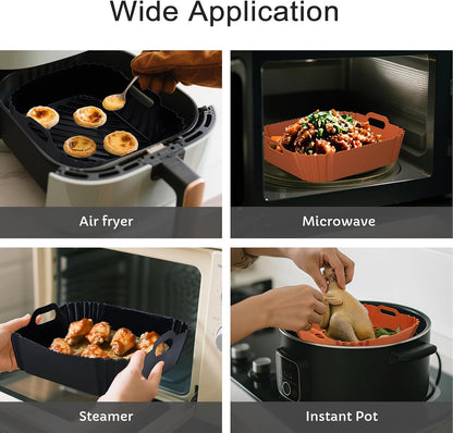 Air Fryer Silicone Liners 2 Pack, Reusable Square Air fryer Basket Liners, 4-6Qt Silicone Baking Tray for Instant Air fryer, Oven Microwave Pot Accessories, Food Grade Kitchen Gadgets