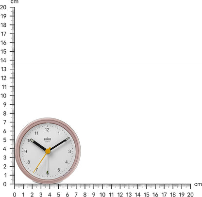 Braun Classic Analogue Alarm Clock with Snooze and Light, Quiet Quartz Movement, Crescendo Beep Alarm in White, Model BC12W.