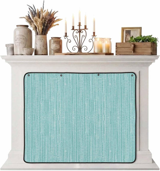 Magnetic Fireplace Cover Linen Weave Texture Fireplace Screen Decorative Solid Color Insulation Fireplace Blocker Blanket Save Energy Fireplace Draft Stopper Covers for Living Room 39x32 Inch