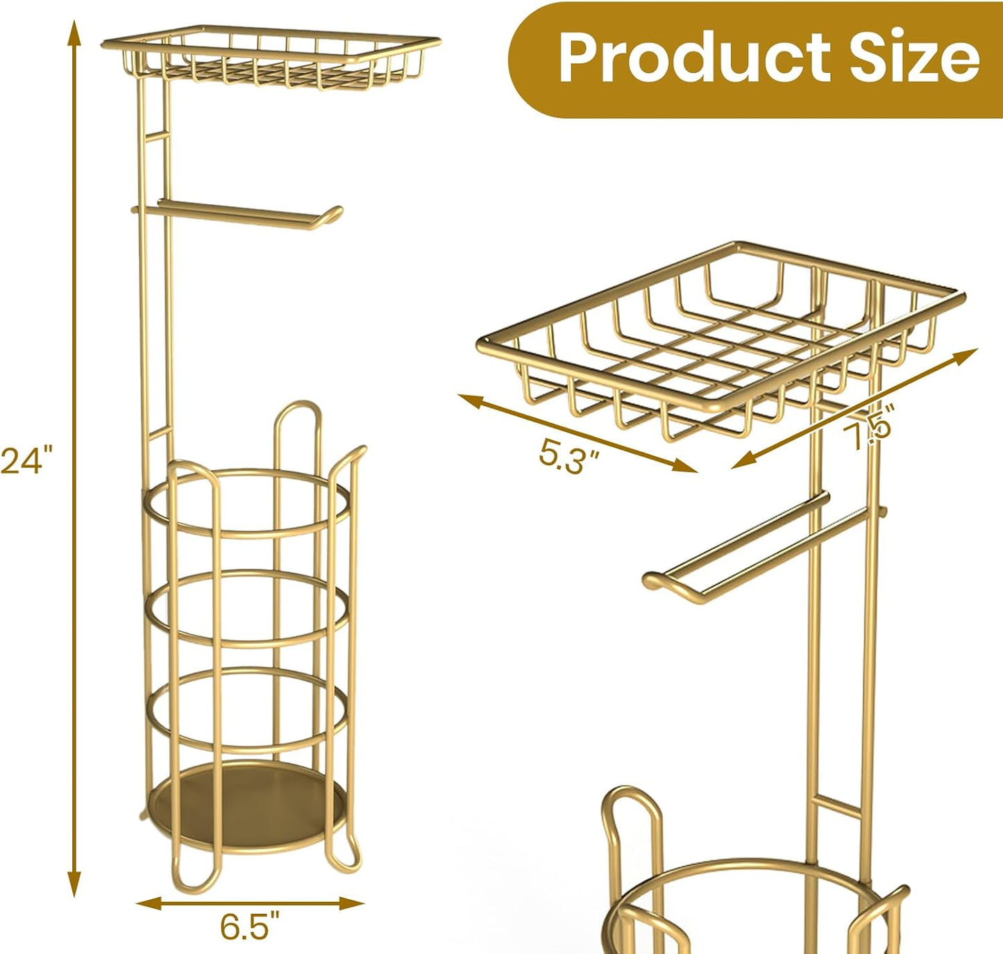 Toilet Paper Holder Stand Tissue Paper Roll Dispenser with Shelf for Bathroom Storage Holds Reserve Mega Rolls-Bronze