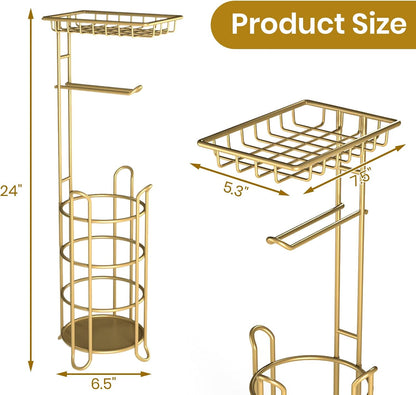 Toilet Paper Holder Stand Tissue Paper Roll Dispenser with Shelf for Bathroom Storage Holds Reserve Mega Rolls-Bronze