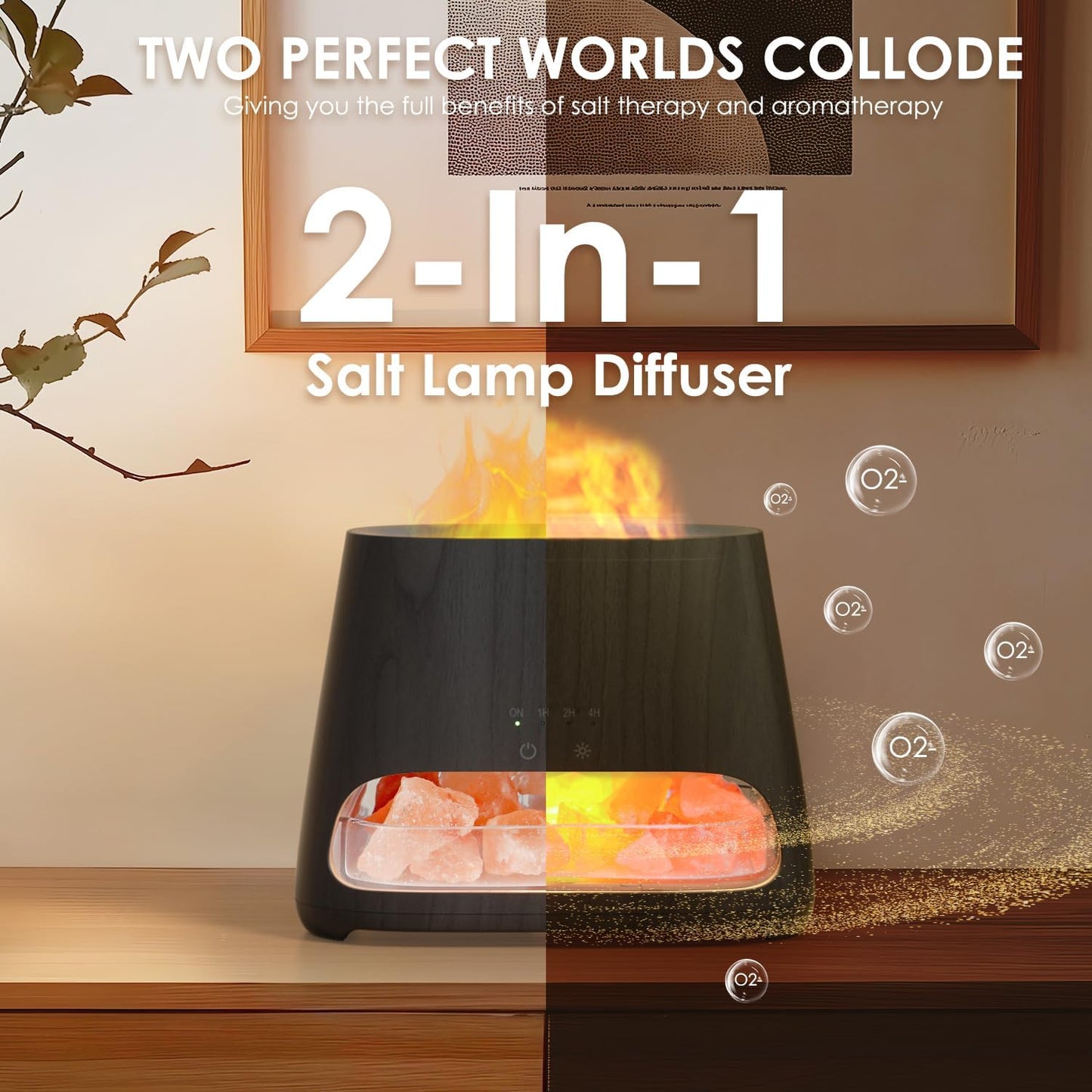 SALKING 2-in-1 Ultrasonic Essential Oil Diffuser & Himalayan Salt Lamp, Aromatherapy Diffuser Cool Mist Humidifier with Auto Off Function, 100% Pure Himalayan Pink Salt Rock, 150ml (Wooden Grain)