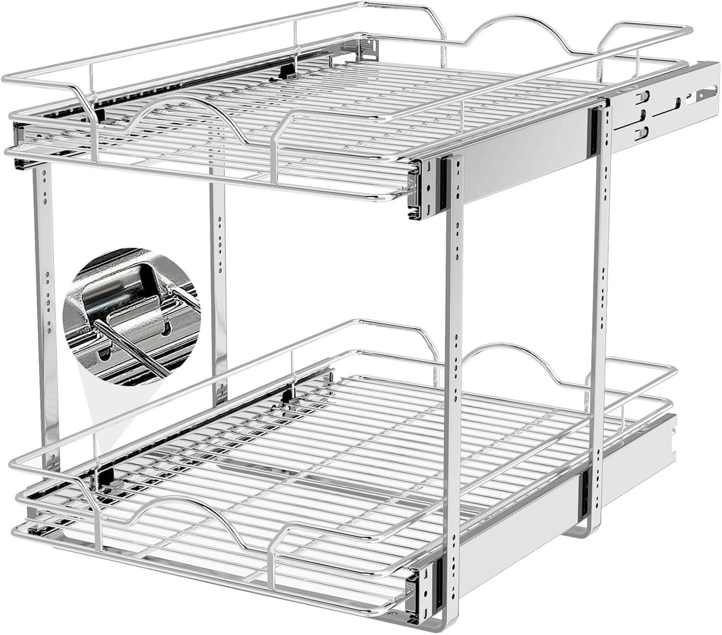 OCG Pull Out Cabinet Organizer (15" W x 21" D), Pull out Drawers, Cabinet Pull Out Shelves for Base Cabinet Organization in Kitchen Bathroom Pantry, Bottom Mount, Chrome Finish