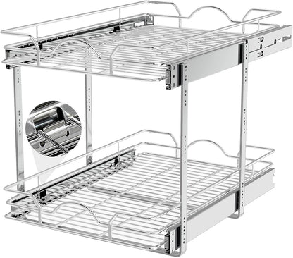 OCG Pull Out Cabinet Organizer (15" W x 21" D), Pull out Drawers, Cabinet Pull Out Shelves for Base Cabinet Organization in Kitchen Bathroom Pantry, Bottom Mount, Chrome Finish