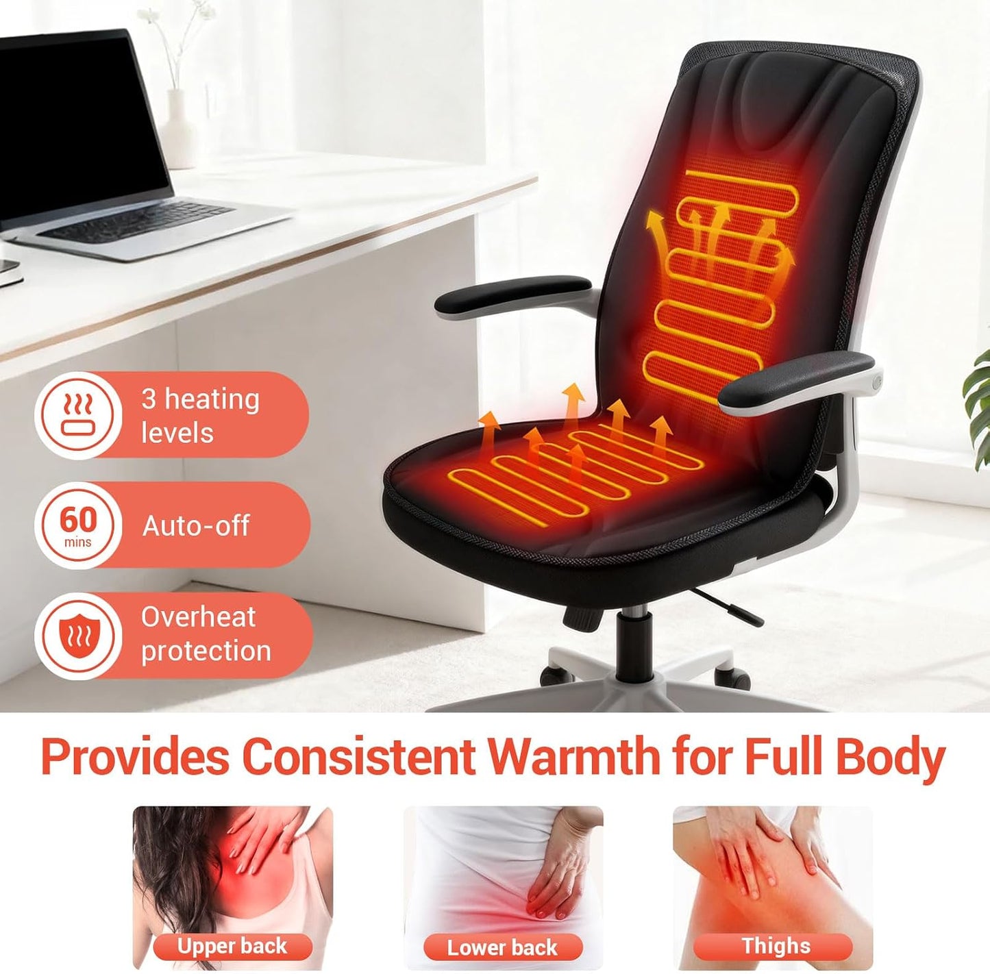 Heated Seat Covers with Fast Heat, Heating Pad for Chairs | Universal Seat Warmer for Home Office and More Use, Comfortable Full Back & Seat Cover with 3 Heating Levels, Winter Gift