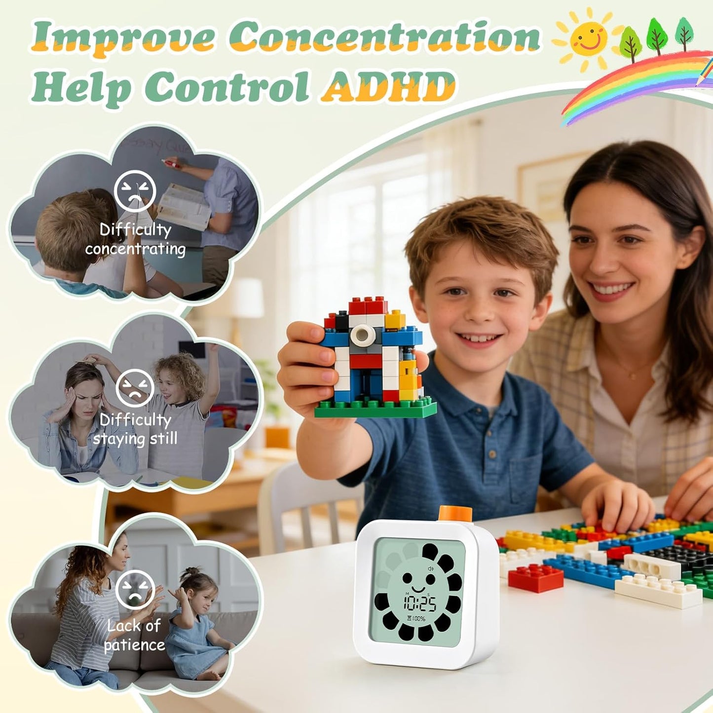 EooCoo School Supplies for Kids Visual Timer for ADHD & Autism, Digital Countdown Timer with Smiley Face-Style Visual Time Progress, Easy Time Management Tool, Classroom Learning & Home Daily Routines