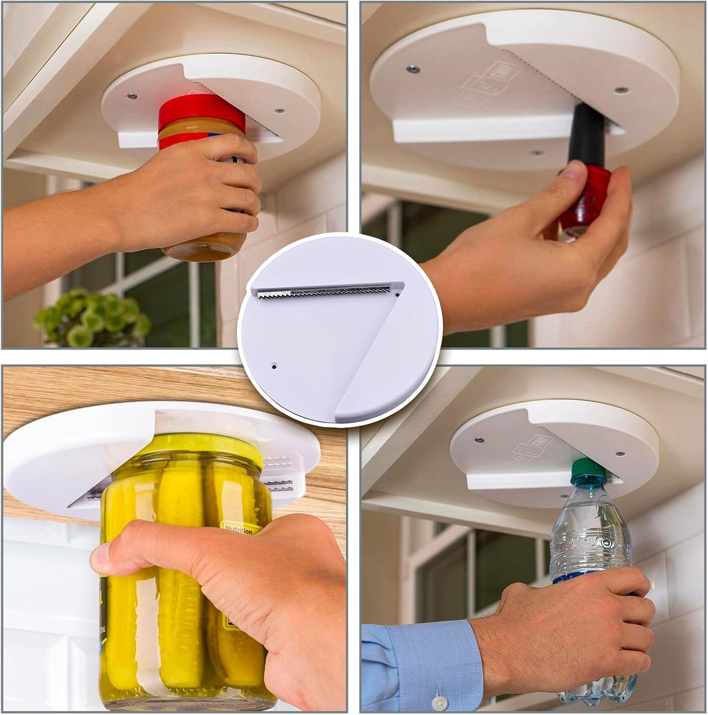 Under Cabinet Jar Opener, Multi-Function One-Handed Bottle and Jar Opener, Under Counter Jar Opener Mounted for Seniors, Water Bottle Openers for Home Kitchen