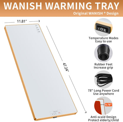 Electric Warming Tray,Extralong 47"x12",Tempered Glass Warming Mat for Food