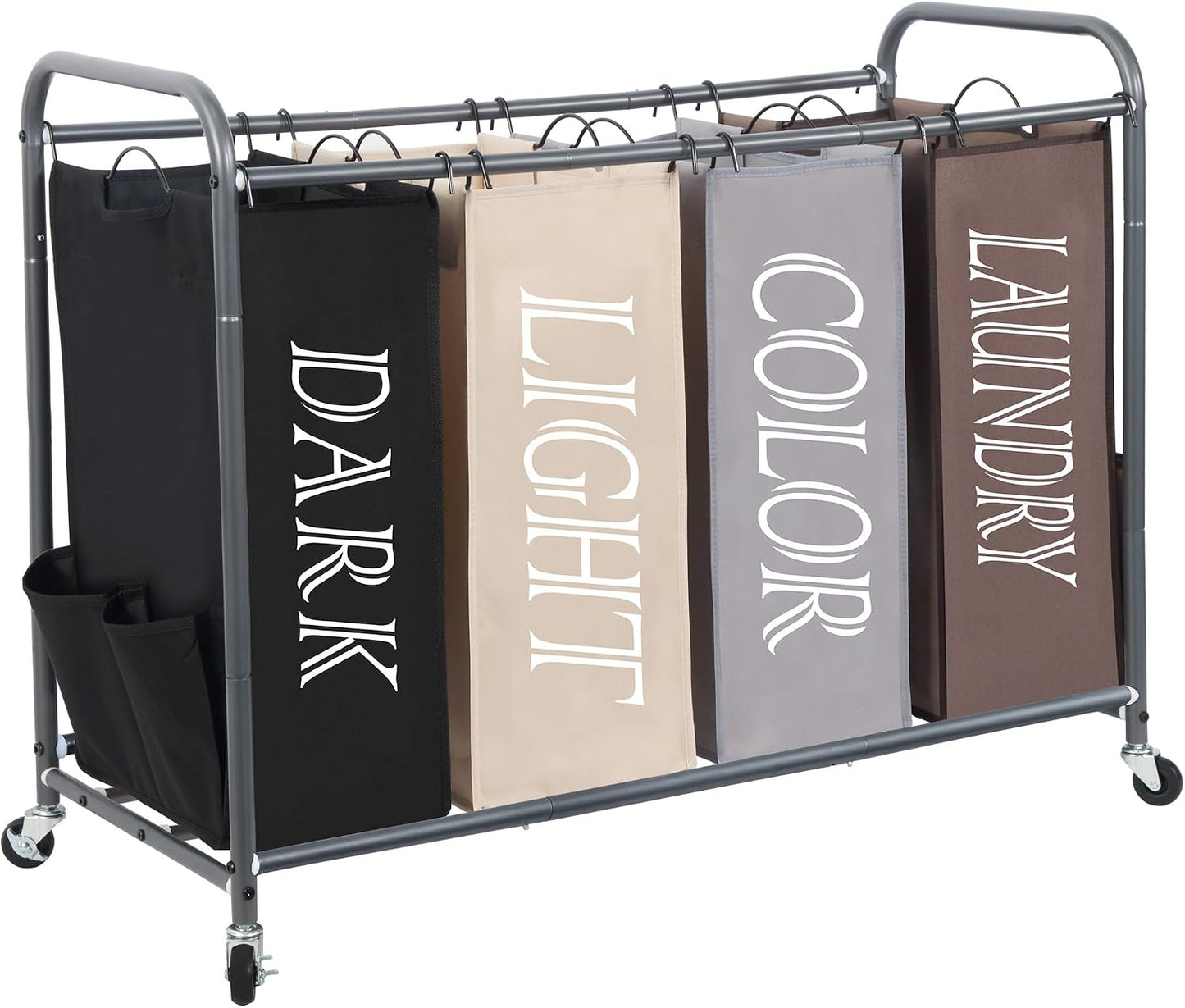 STORAGE MANIAC 3 Section Laundry Sorter, 35.6 Gal (135 L) Laundry Hamper Cart with Heavy Duty Rolling Lockable Wheels and Removable Bags, Clothes Organizer Basket Separator Hamper, Gray