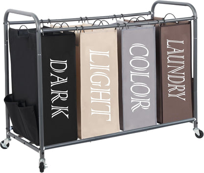 STORAGE MANIAC 3 Section Laundry Sorter, 35.6 Gal (135 L) Laundry Hamper Cart with Heavy Duty Rolling Lockable Wheels and Removable Bags, Clothes Organizer Basket Separator Hamper, Gray